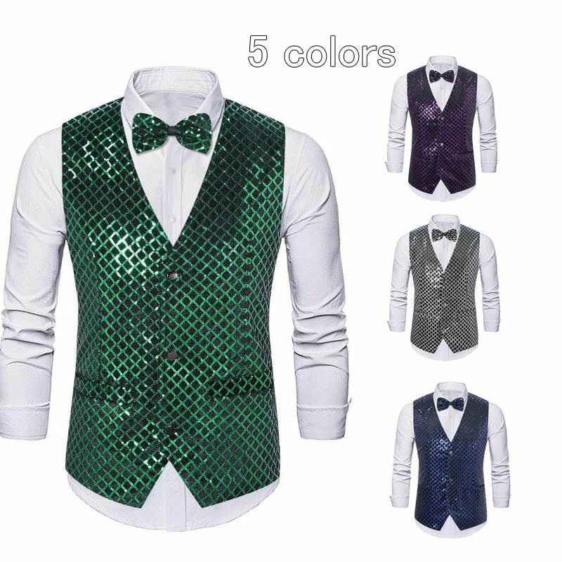 メンズベスト スパンコール付きベスト カラーベスト ステージスーツ 5色 メンズピカピカ　舞台服フォマ..