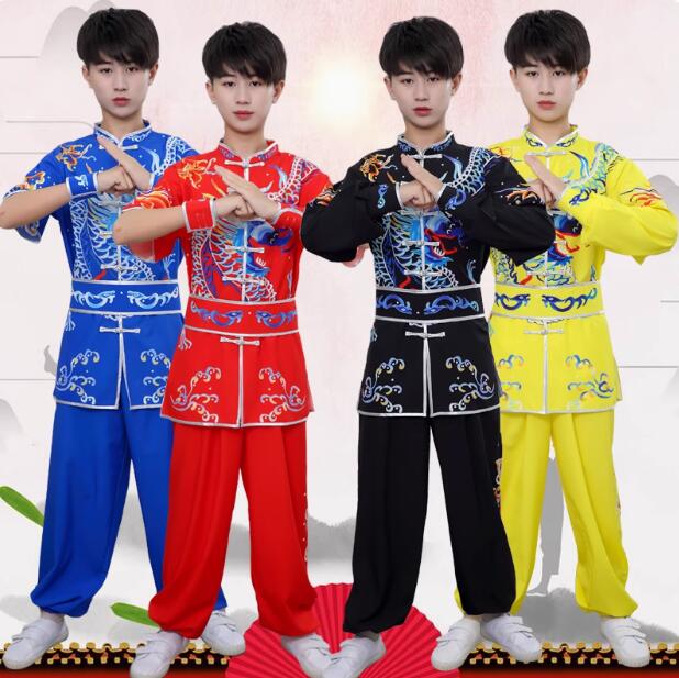 子供武術服 龍プリント カンフー衣装 プリント 半袖/長袖2タイプ武術 子供ダンス衣装 ベルト付き子供ダンス衣装 太極拳 ウエア 大人 男女兼用 太極拳服 団体服 ステージ衣装 表演 演舞 練習ウエア 中華 チャイナ風 獅子舞 龍舞 竜舞 演出服 スポーツ 衣装100-180