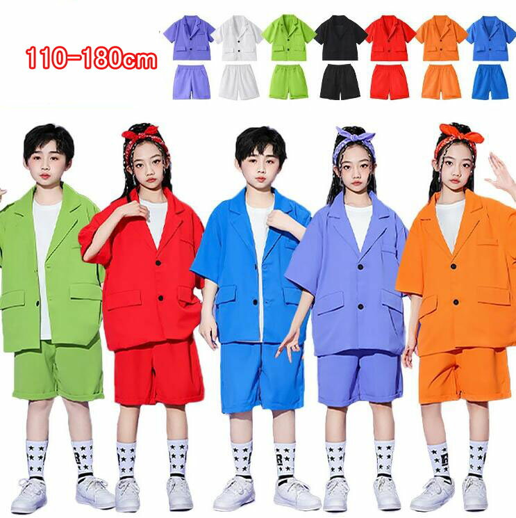 子供ダンス衣装 半袖スーツ+ ショートパンツ2点セット/4点セット ショート丈パンツ 7色靴下対応可能 ジャズダンス衣装 女の子 男の子ダンス衣装 舞台ダンスウ...