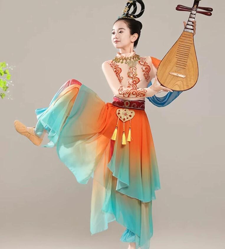 キッズ 女の子 3点セット 中華古典 民族ダンス 衣装 大人用有 中華敦煌舞踊 ハロウイン コスプレ アラ..