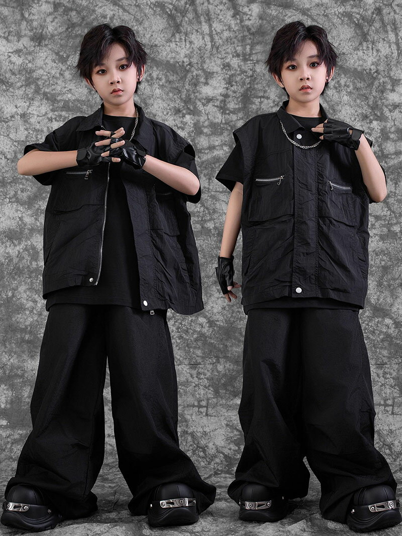 黒 ベスト パンツ ダンス衣装 キッズ 黒 tシャツ 無地 セットアップ ヒップホップ キッズ 衣装 カジュ..