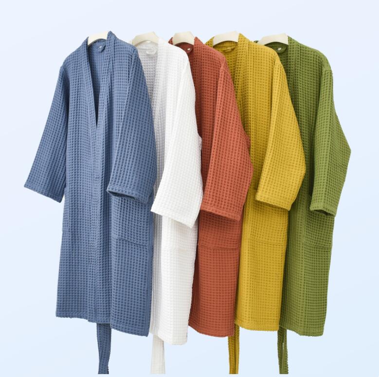 ペアルック バスロープ 綿100％ ワッフルバスロープ カップル ルームウェア コットン バスロープ ノーカラーバスロープ レディースバスローブ メンズバスローブ ホテルバスローブ 高級 肌触り良い ダブル 厚手