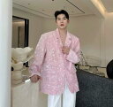 メンズピンクジャケット 男性 舞台 演出服 スパンコールコート キラキラ 舞台演出服 歌手 バー カラオケ ジャズダンス ステージ ジャケット キラキラ ピンク...