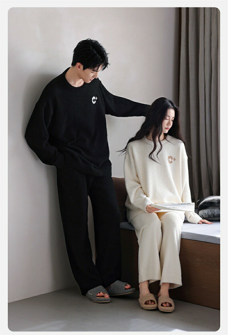 カップルパジャマ ペアパジャマセット ホワイト ブラック 秋冬 前開き フリース 無地 起毛素材 暖かい 上下セット リラックスパジャマ 寝巻き 寝間着 お揃い パジャマ メンズ レディース ペア ルームウェア 肌触りが良い 部屋着 プレゼント ギフト 結婚祝い 送料無料