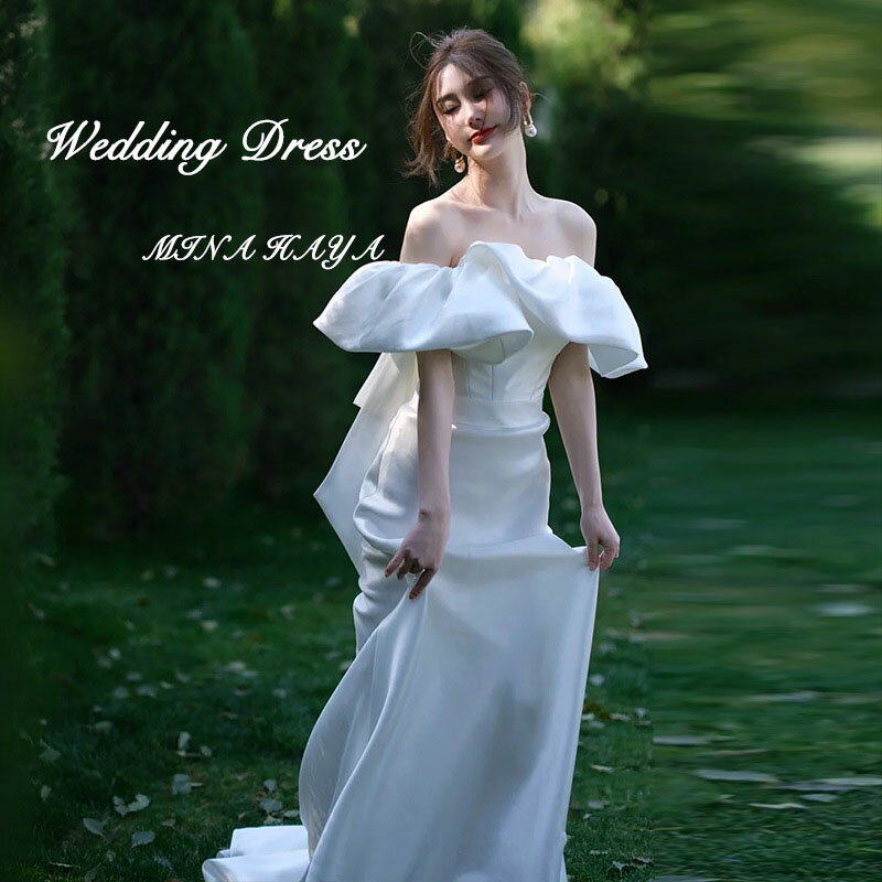 ウェディングドレス オフショルダー ボリューム 白 ウエディングドレス マーメンドライン 花嫁ドレス 前撮り 二次会 花嫁 ドレス トレーンタイプ パーティードレス 白 披露宴 結婚式ドレス ブライダル 記念撮影 ロングドレス 演奏会 エレガント 海外挙式