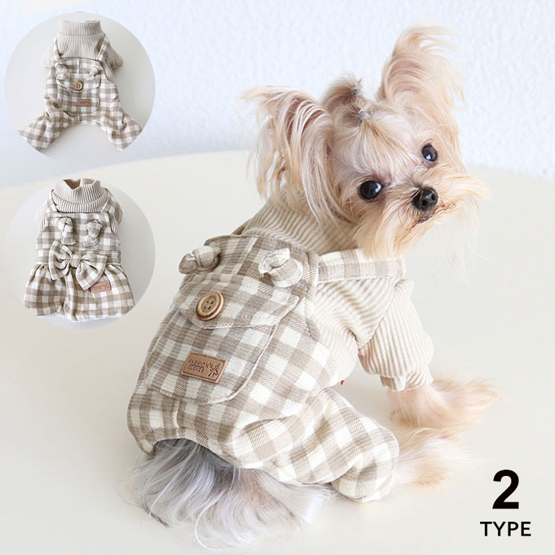 犬服 猫服犬 猫 犬用 猫用 選べる2タイプ ツナギ オーバーオール ワンピース チェック柄 ペット服 おし..