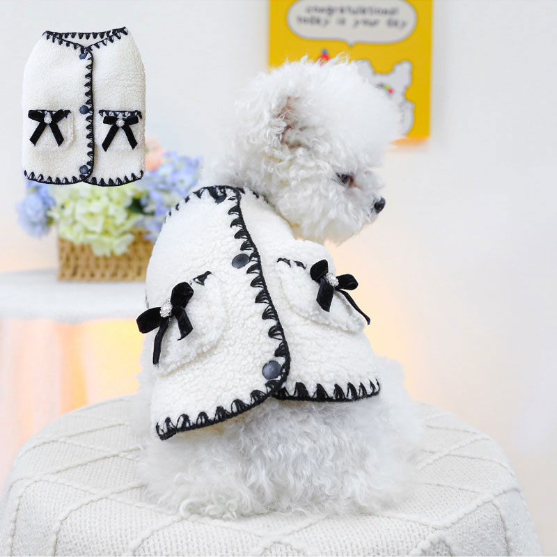 犬服 猫服犬 猫 犬用 猫用 ベスト 秋 冬 ふわふわ リボン バイカラー ホワイト ペット服 おしゃれ 可愛..