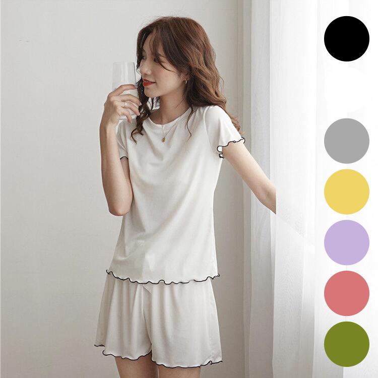 ルームウェア レディース 薄手 部屋着 上下セット パジャマ ナイトウェア ルームウエア 夏 半袖 短パンツ 20代 30代 フリー モダール 無地 かわいい シンプル