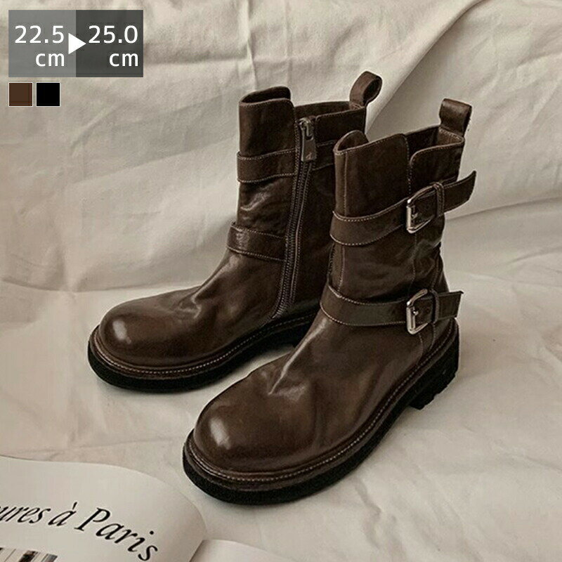 エンジニアブーツ レディース クロスベルト ショート 防滑 ルーズ アメカジ 太ヒール 黒 疲れない ミド..