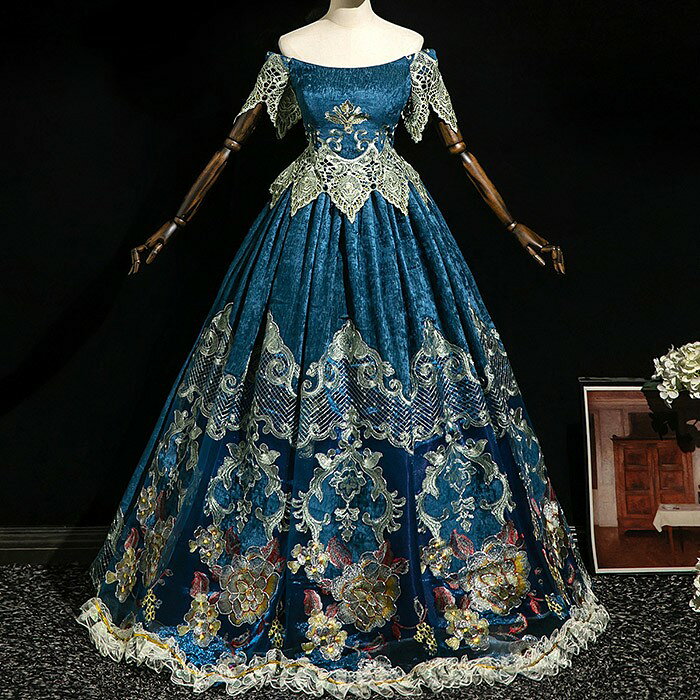 貴族 ドレス 油絵風 お姫様 衣装 カラードレス ロング 宮廷 王族服 お嬢様 舞台衣装 復古 ジュリエット..