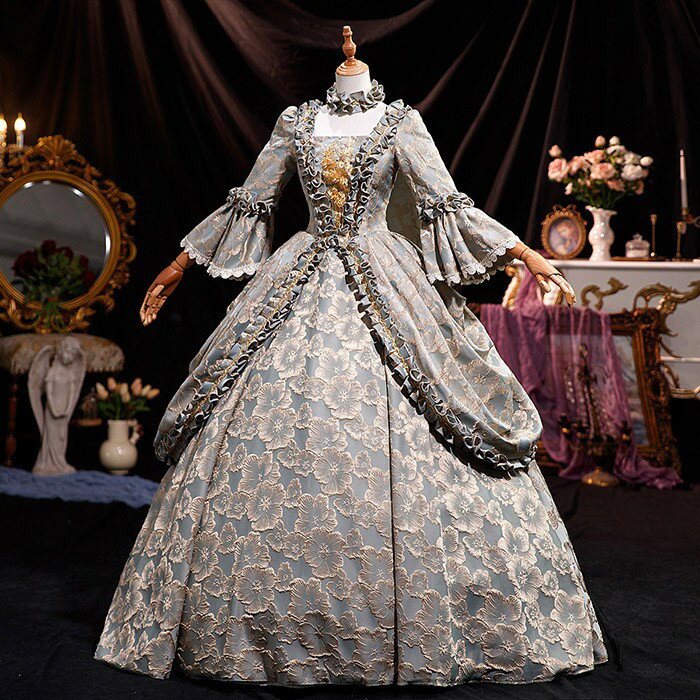 貴族 ドレス 油絵風 お姫様 衣装 カラードレス ロング 宮廷 王族服 お嬢様 舞台衣装 復古 ジュリエット..