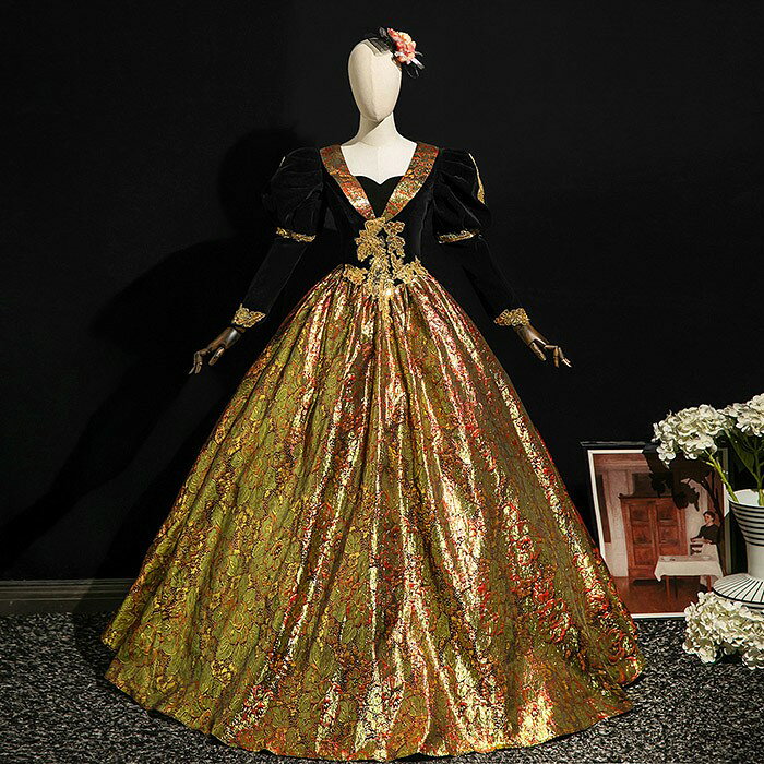 貴族 ドレス 油絵風 お姫様 衣装 カラードレス ロング 宮廷 王族服 お嬢様 舞台衣装 復古 ジュリエット..