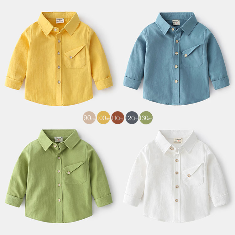 キッズ シャツ ポケット付き フォーマル シャツ 子供服 男の子 長袖 制服 ベビー スクールシャツ トップス 無地 七五三 入学式 結婚式 発表会 入園式 卒業式 卒園式 ホワイト ブルー 白 カラーシャツ カジュアル お呼ばれ パーティー お出かけ シンプル