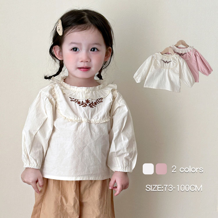 ベビー服 子供服 ブラウス シャツ 襟付き カットソー 長袖 背中ボタン キッズ フォーマル シャツ トップス 女の子 春 秋 冬 丸襟 子ども服 おしゃれ フリル かわいい 入園式 入学式 結婚式 発表会 卒園式 卒業式