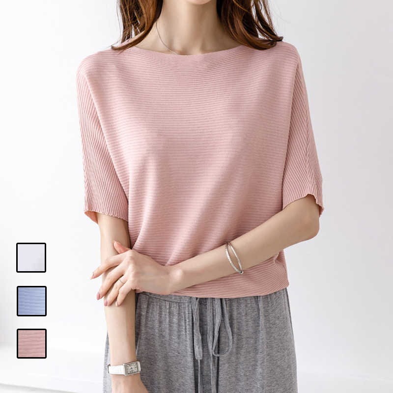 韓国ファッションサマーニット トップス 半袖 春夏秋 夏服 レディースサマーセーター 半タートルネック..