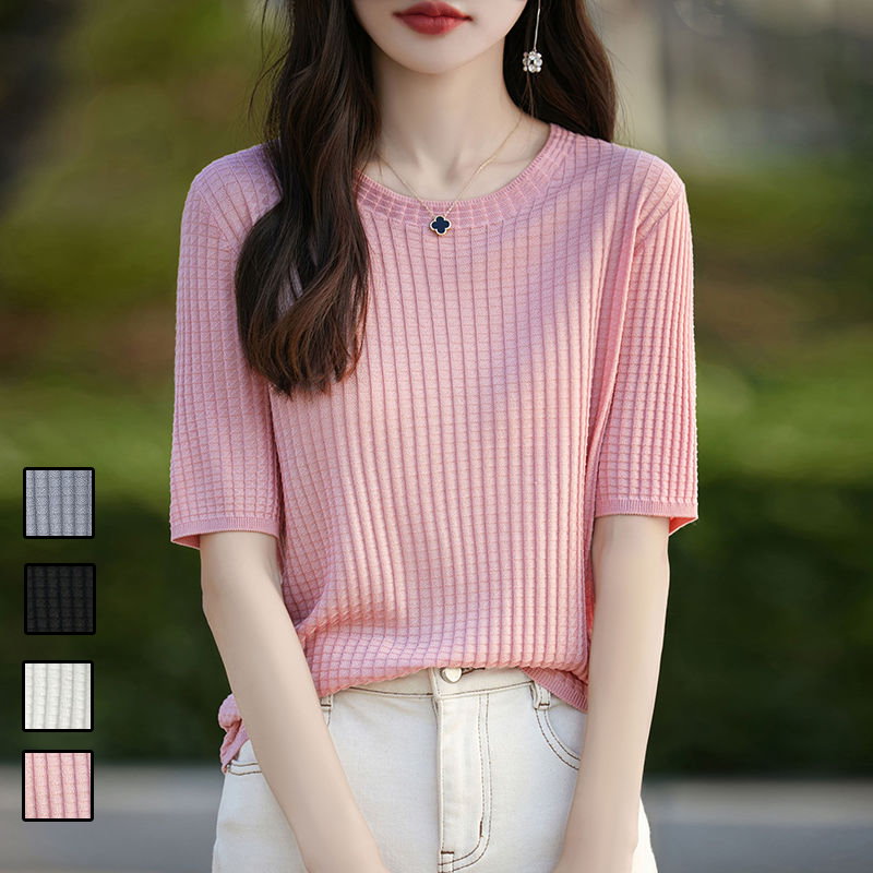 韓国ファッションサマーニット トップス 半袖 夏服 レディースサマーセーター 半タートルネックセータ..