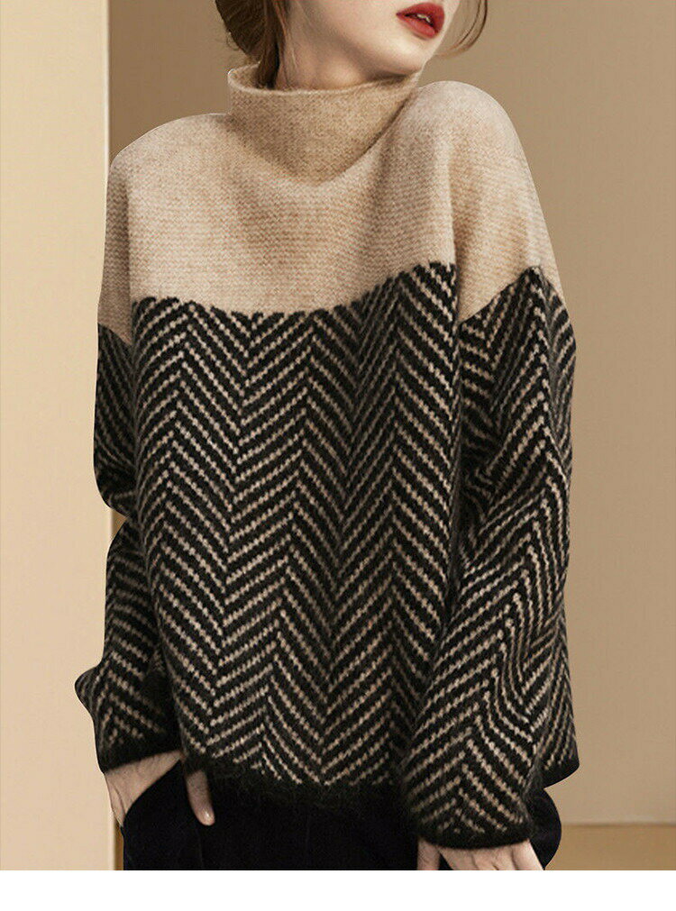 ニットセーター ハイネック パッチワーク アウター ニットカーディガン ニット セーター 長袖 レディー..