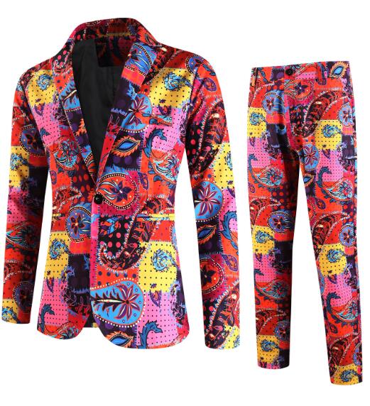 花柄プリント　メンズスーツ 男性スーツセット　3Dプリント 司会者 クリスマス衣装 コスプレ ジャケット長パンツタキシードジャケット　Halloween　単品/2点/3点セットコスプレステージ演出服アウター　舞台ダンスウェア　団体服　発表会パーティー　年会写真撮影M-4XL