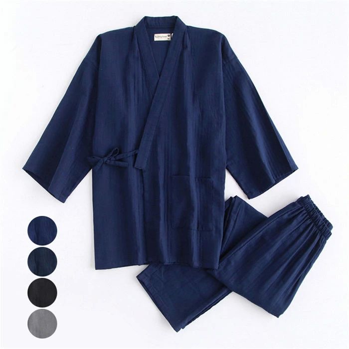 パジャマ メンズ 春 秋 ダブルガーゼ 綿 甚平風 和風 セットアップ 上下セット 2点セット 7分丈袖 シャ..