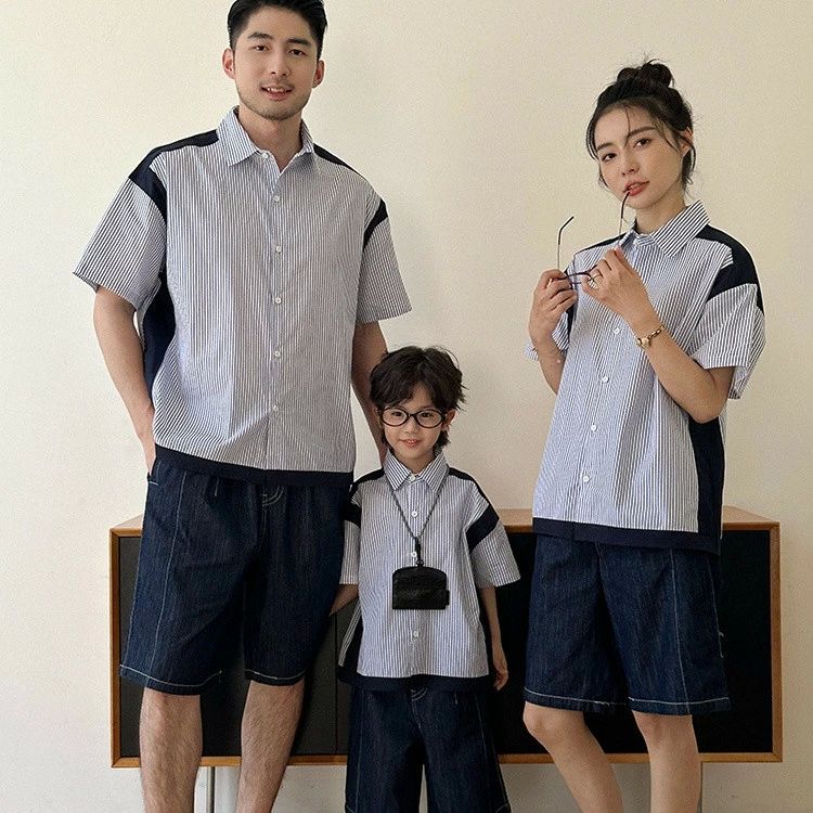 親子ペア アロハシャツ 親子服 夏 夏服 家族お揃い ペアルック リンクコーデ 親子 セット 親子お揃い 親子コーデ 親子 ペアルック ストライプ柄 男の子 女の子 メンズ レディース ストライプシャツ 半袖 ママ パパ 子供服 お揃い 半袖シャツ カップル ご夫婦 旅行 家族写真