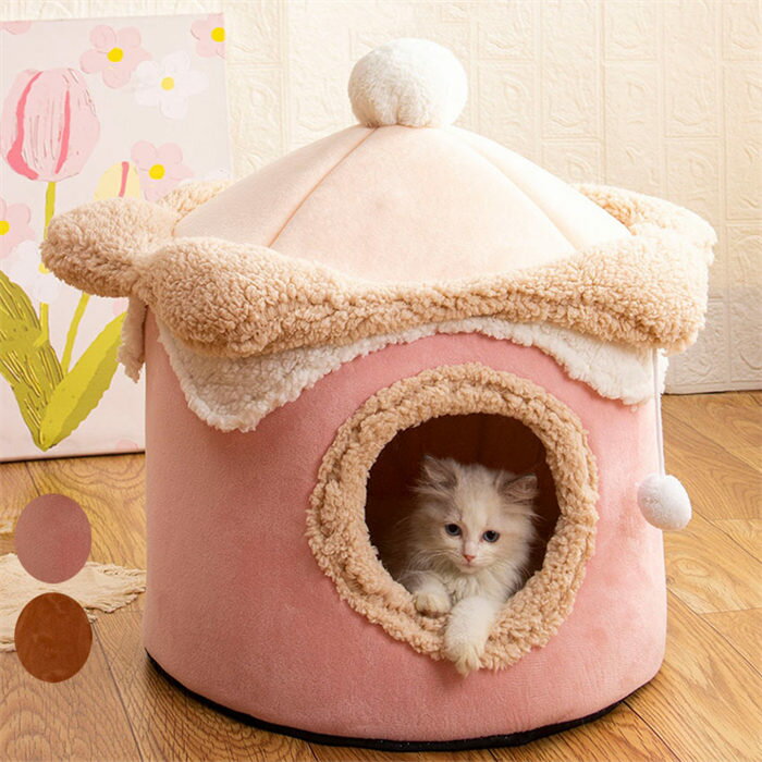 ペットハウス ペットベッド 犬 猫 ネコ ドームハウス 春 秋 冬 アイスクリームの形 寝床 厚手 ドーム型 もこもこ ふわふわ おしゃれ 暖かい 防風 防寒 寒さ対策 可愛い 洗える 休憩所 お留守番 お昼寝 クッション ペット用品 あったか 柔らかい 犬小屋 猫小屋 猫犬兼用