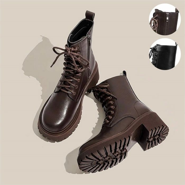 レディース ブーツ 6cmヒール ワークブーツ レザー シューズ 靴 春 秋 ミドルブーツ 大きいサイズ サイドジップ レースアップブーツ チャンキーヒール エンジニアブーツ 厚底 太ヒール ハイヒール 歩きやすい 履きやすい