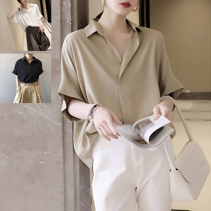 Women's Clothing - Tシャツ レディース tシャツ ブラウス フォーマルシャツ 夏 夏服 シャツ 半袖 ドルマンスリーブ 薄手 トップス 肌触りいい 柔らかい 大人可愛い 無地 シンプル きれいめ 着痩せ ゆったり 体型カバー 夏シャツ カジュアル セミフォーマル ファッション おしゃれ 通勤 通学
