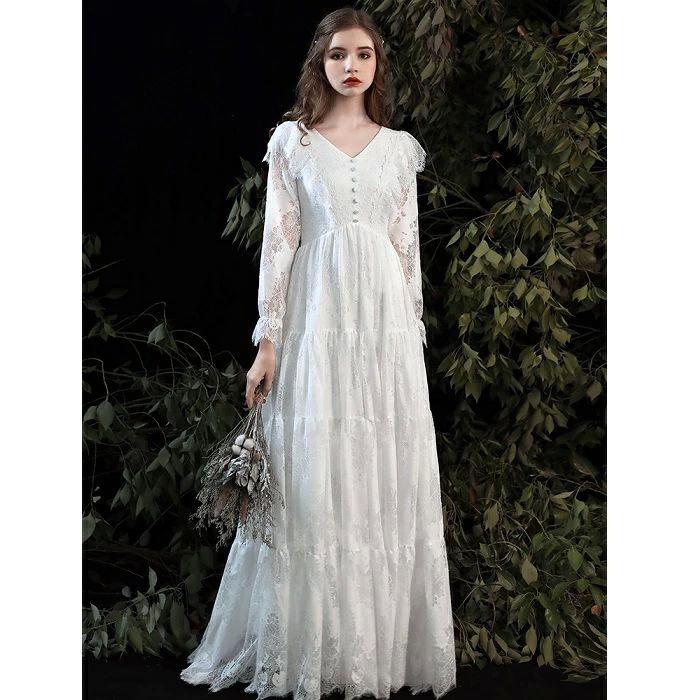 ウエディングドレス マタニティ 長袖 袖あり 二次会 大きいサイズ サイズオーダー ウェディグドレス Aラインドレス 海外挙式 前撮り 後..