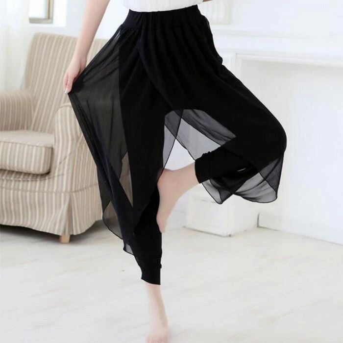 巻きスカート風ゆったりロングパンツ レディース 9分丈 夏 ウエストゴム ダンスパンツ フィットネス ト..