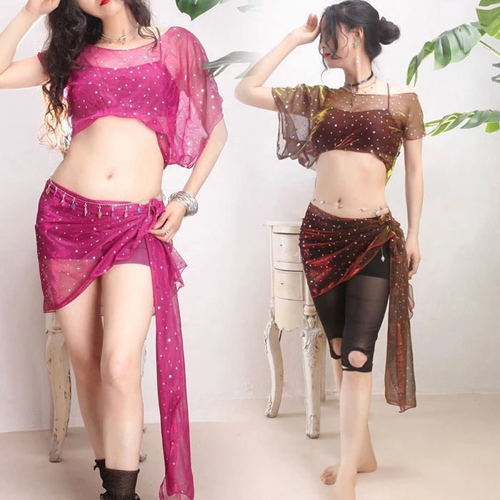 ベリーダンス 衣装 セット レッスン着 セットアップ 星屑 キラキラ おしゃれ ダンス衣装 ヒップスカー..