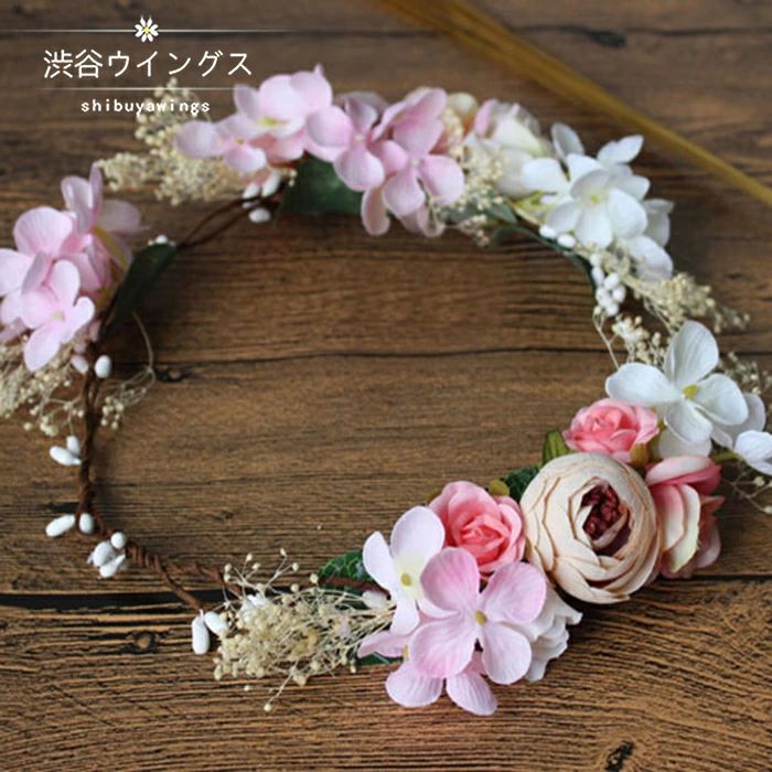 ウェディング 花冠 ヘッドドレス ティアラ 花かんむり 花嫁 ヘアアクセサリー カチューシャ 森ガール キッズ用 花輪 パーティー 婦人 子供用 結婚式 フラワーガール 造花 フェス 海外旅行
