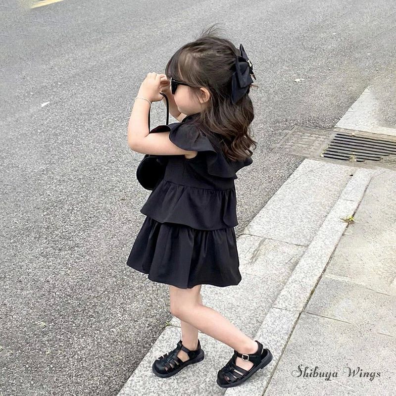ワンピース ブラック 黒 キッズワンピース フリル 袖なし 子供ワンピース 女の子 ...