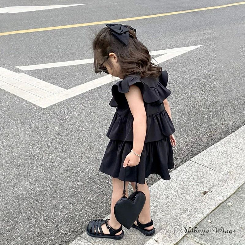 ワンピース ブラック 黒 キッズワンピース フリル 袖なし 子供ワンピース 女の子 ...