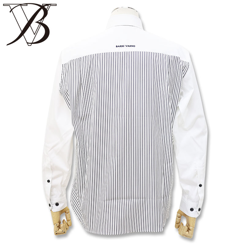 バーニヴァーノ 胸ロゴ 刺しゅう 配色切替 カウント ポプリン シャツ 3Lサイズ ホワイト BARNI VARNO BSS-ONS5260 春夏 25SS