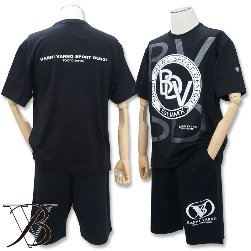 バーニヴァーノ ロゴ入り 半袖Tシャツ ショートパンツ セットアップ 春夏 M Lサイズ 黒 09 BARNI VARNO BSS-MTH4731-09 ブラック 上下セット