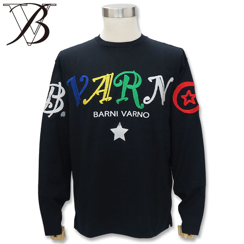 バーニヴァーノ ロゴ刺繍入り 長袖Tシャツ 春夏 M サイズ 黒 09 BARNI VARNO BSS-MTN4720 ブラック ホワイト 天竺