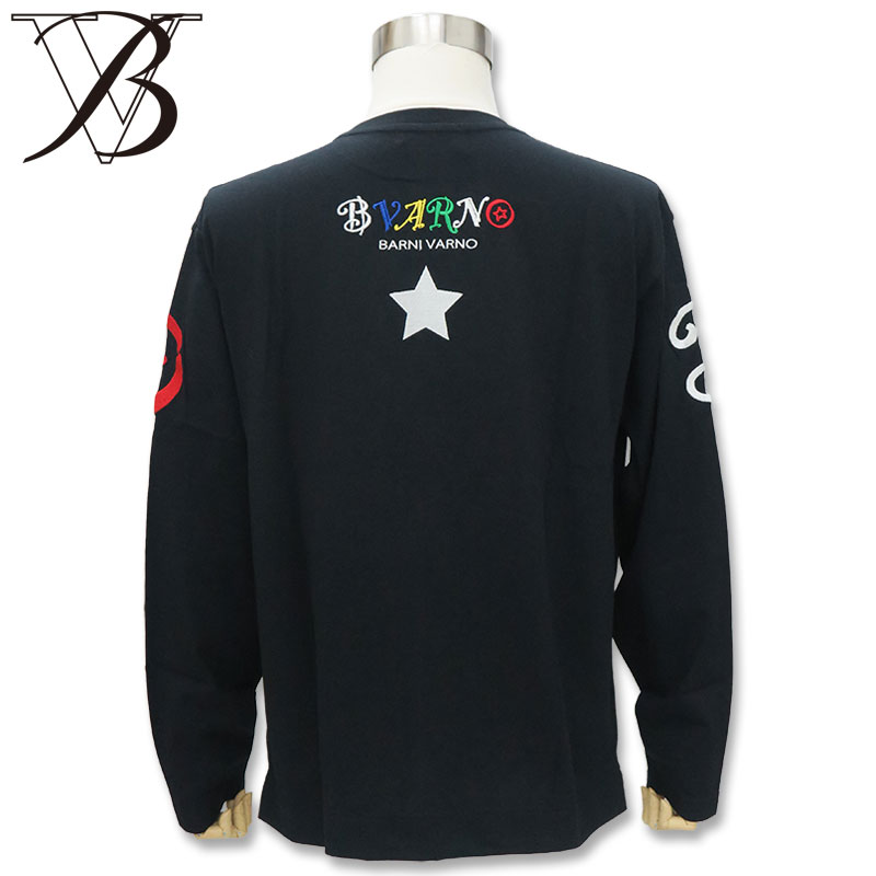 バーニヴァーノ ロゴ刺繍入り 長袖Tシャツ 春夏 M サイズ 黒 09 BARNI VARNO BSS-MTN4720 ブラック ホワイト 天竺
