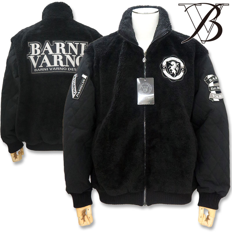 バーニヴァーノ Lサイズ ユニコーンWP ロゴ ボア中綿キルト切り替えスタジャン 秋冬 黒 BARNI VARNO BAW-MBS4877 新作