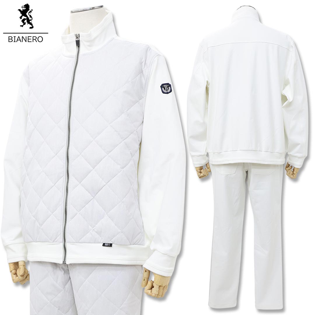 ビアネロ BIANERO ダイヤキルト 切替デザイン ダウンブルゾン＆ダウンパンツ セットアップ 247-1071 247-2073 ホワイト 上下セット 秋冬 25AW
