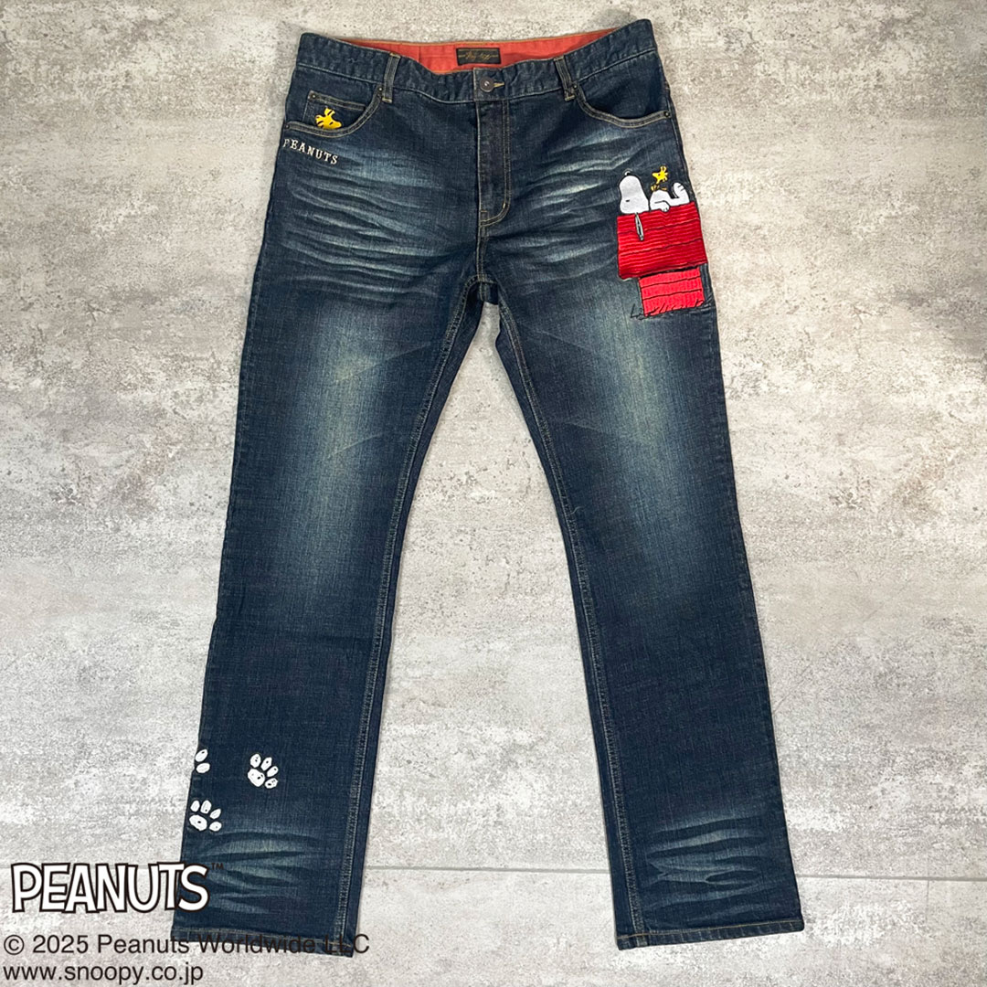 SNOOPY×Flag Staff Peanuts Denim Pants フラッグスタッフ スヌーピー デニムジーンズ 刺繍 ホワイト インディゴ 452101 ジーパン ジーンズ ウッドストック(4)