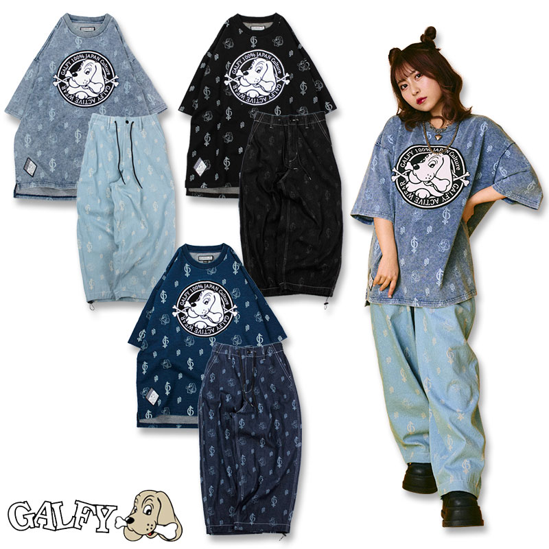 ガルフィー 紋紋 GALFY 半袖Tシャツ デニムパンツ SET UP 132037 132038 ブラック 黒 インディゴ ライトインディゴ L XL セットアップ 上下セット