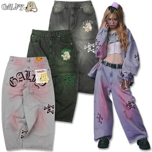 ガルフィー GALFY 骨骨カラーデニムパンツ 144012 Gパン ジーンズ #20 BLACK×WHITE #21 BLACK×GREEN #70 BULE×PINK L XL ヤンキー TGC 24AW
