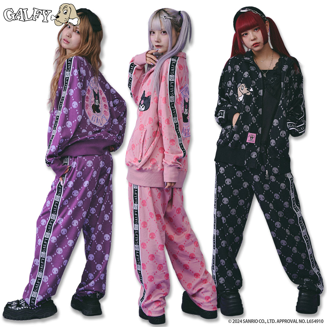 クロミ × ガルフィー コラボ ドクロだらけセットアップ GALFY サンリオ セットアップ 上下セット 24AW