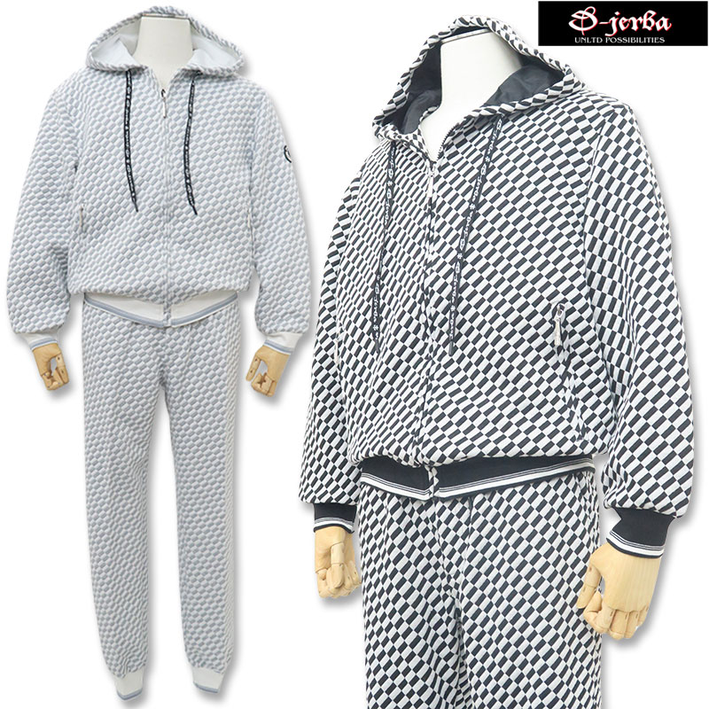 ＼25％OFF／ジェルバ ジップアップ パーカー スエットパンツ セットアップ 261012-1 白/グレー 04 黒/白 15 M L LL 3L フルジップパーカー JERBA 秋冬