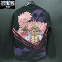 絡繰魂 ドンキホーテ・ドフラミンゴ刺繍長袖Tシャツ カラクリタマシイ 黒 204093-20