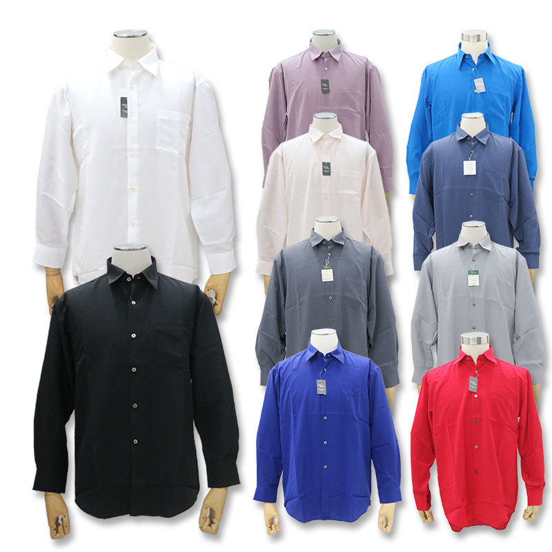 レギュラーカラー長袖シャツ ホワイト/ブラック/ライトブルー/ライトピンク/ライトグレー/レッド/ネイビー/パープル/グレー/ブルー R6022 長袖
