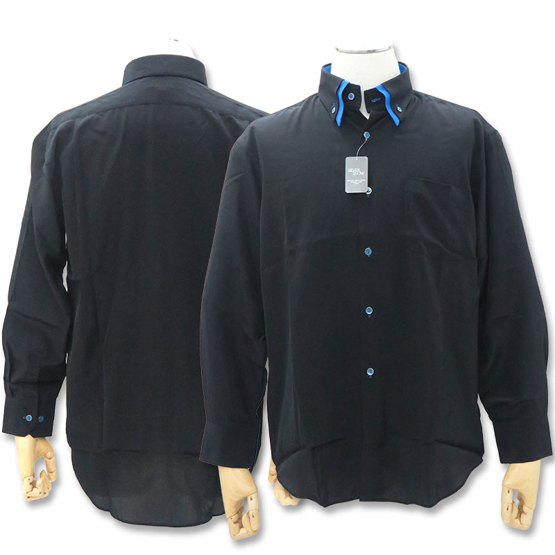 ボタンダウン長袖ドレスシャツ ブラック/ブルー N4534-2 長袖 カラー ドレス シャツ