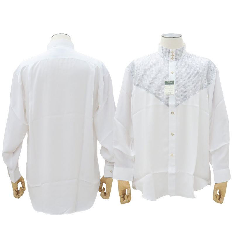メッシュ切り替えドレスシャツ N2075-1 ホワイト/シルバー 長袖 ドレス シャツ