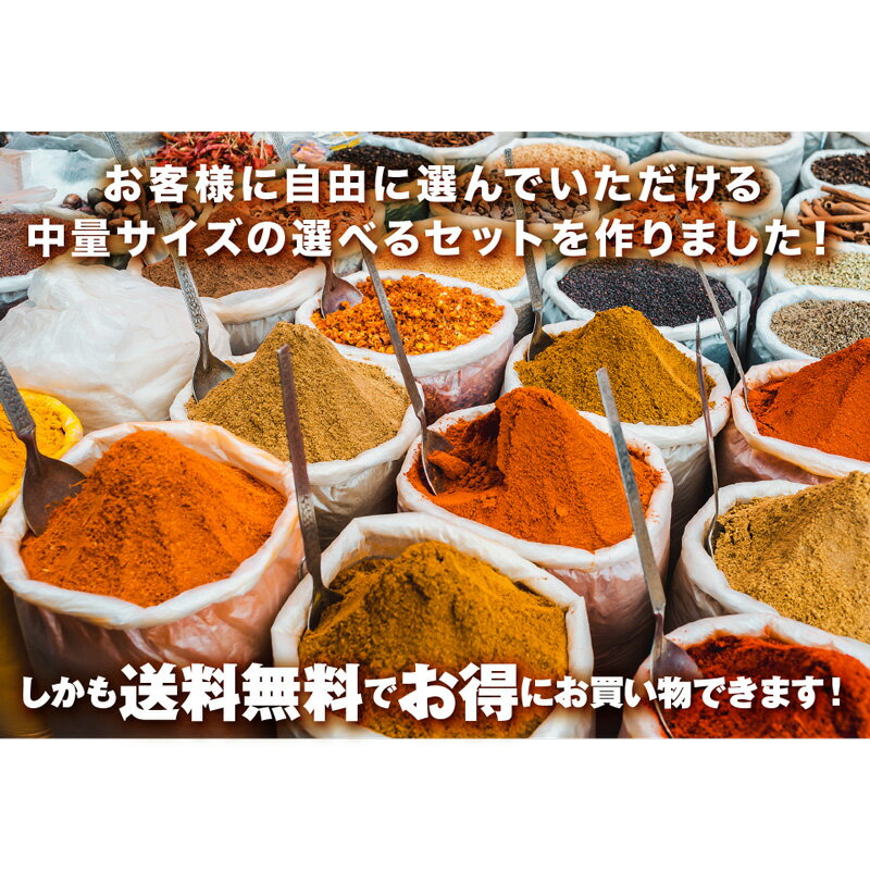 【送料無料】 48種から3つ選べる中量スパイスセット！ チャック袋入 スパイス シナモン ジンジャー ブラックペッパー カルダモン クローブ ガーリック ターメリック クミン ガラムマサラ コリアンダー クリスマス Christmas Xmas　福袋
