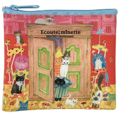 樂天商城 - 【全品　送料無料！】　日本製　エクートミネット　Ecouteminette　ミニフラットポーチドア　ネコ　動物　アニマル　ポーチ　ケース　小物入れ　小銭入れ　収納　メイク　化粧　コスメ　雑貨　グッズ　かわいい